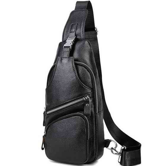 Сумка-слинг черная мужская кожаная TIDING BAG MK16094 Каменское