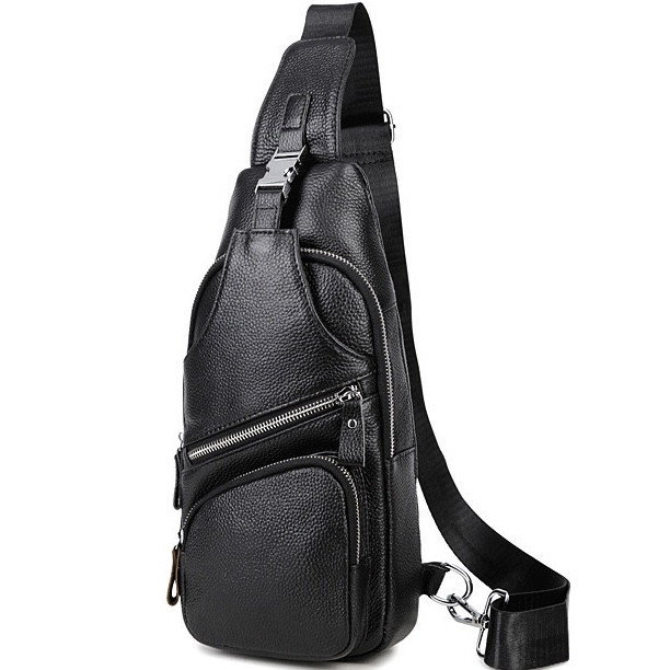 Сумка-слинг черная мужская кожаная TIDING BAG MK16094 Каменское - изображение 1