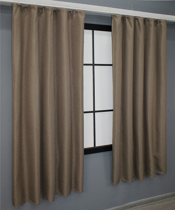 Комплект коротких штор VR-Textil Лен-блэкаут Лен Мешковина № 825ш Темный беж 130х170см 2 шт (35-0099) Киев - изображение 4