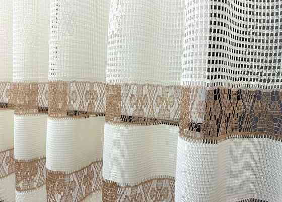 Тюль сетка VR-Textil Juli № 1720т Арка на кухню цвет молочный с карамельным 500х150 см (53-0033) Киев