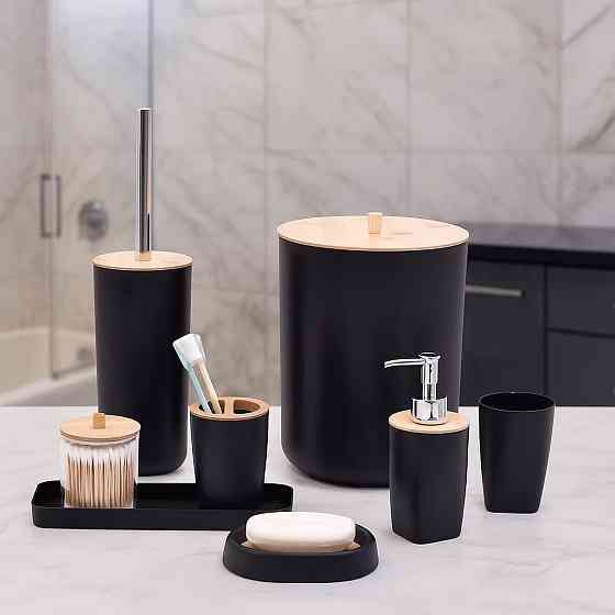 Набор аксессуаров для ванной комнаты и душа 8в1, урна,дозатор для мыла, мыльница, стаканы и аксессуары,черный Каменец-Подольский
