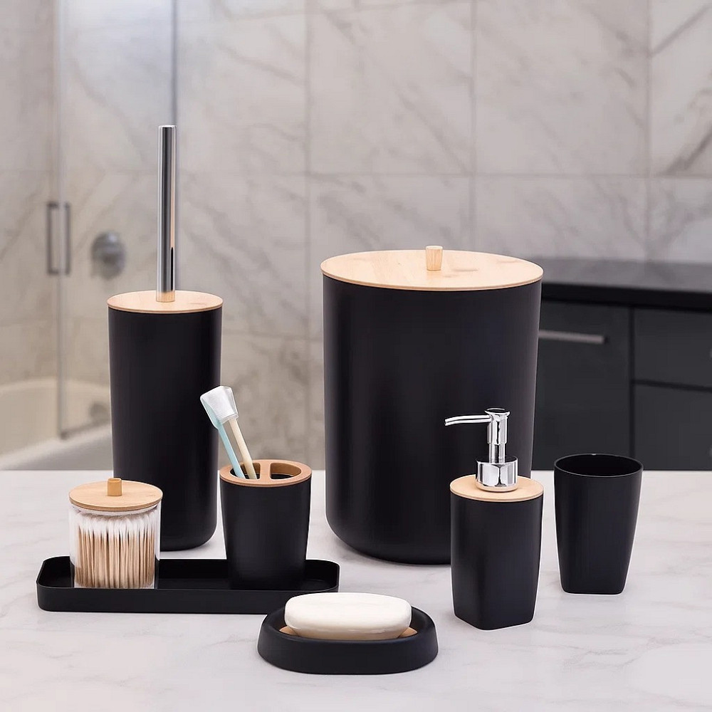 Набор аксессуаров для ванной комнаты и душа 8в1, урна,дозатор для мыла, мыльница, стаканы и аксессуары,черный Каменец-Подольский - изображение 1