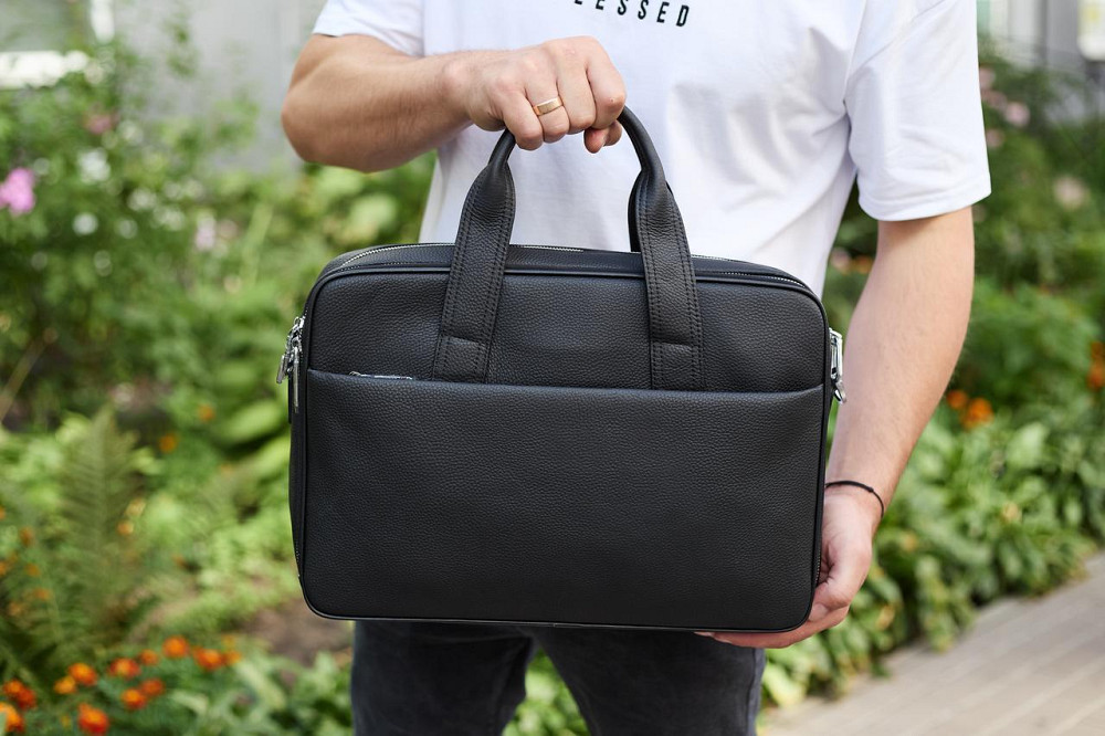 Мужской портфель на плечо 40х28х10, офисный кожаный мессенджер, мужская деловая сумка для города, черный Каменское - изображение 9