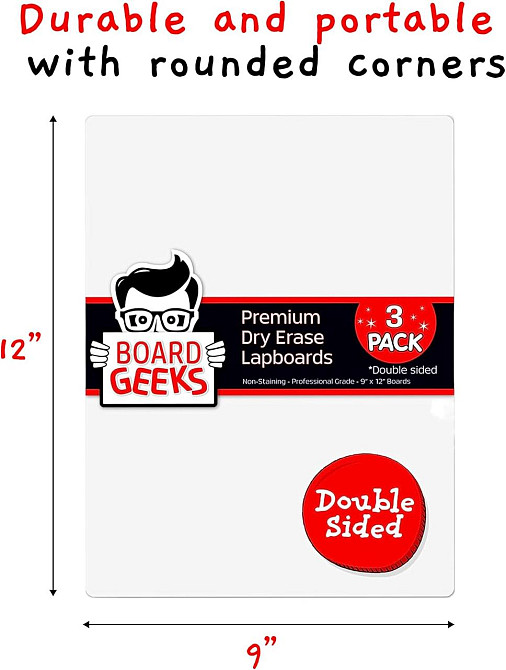 Дошка 9x12 дюймів DELB біла 3 шт двостороння портативна сухостираюча маркерна для дітей учнів офісу набор малювання Київ - фото 2