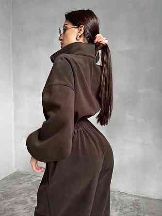 Женский стильный теплый комбинезон из флиса Шоколад Одесса