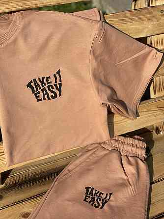 Костюм комплект Oversize літній Unisex — TAKE IT EASY (шорти + футболка) L/XL, M Чернівці