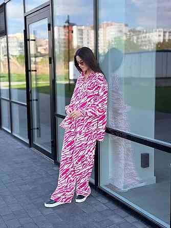Костюм жіночий літній льон Малиновий Тваринні принти XL-XXL Харків