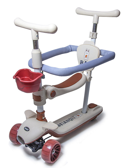 Самокат 5в1 для малышей от 1 года, с бортиком, подсветкой и музыкой BAQ. Белый цвет Одесса - изображение 1