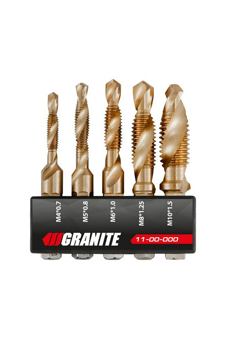 Набір свердел-мітчиків GRANITE HSS M4х0.7 мм/ M5х0.8 мм/ M6х1.0 мм/ M8х1.25 мм/ M10х1.5 мм DIN338 11-00-000 Рівне - фото 1