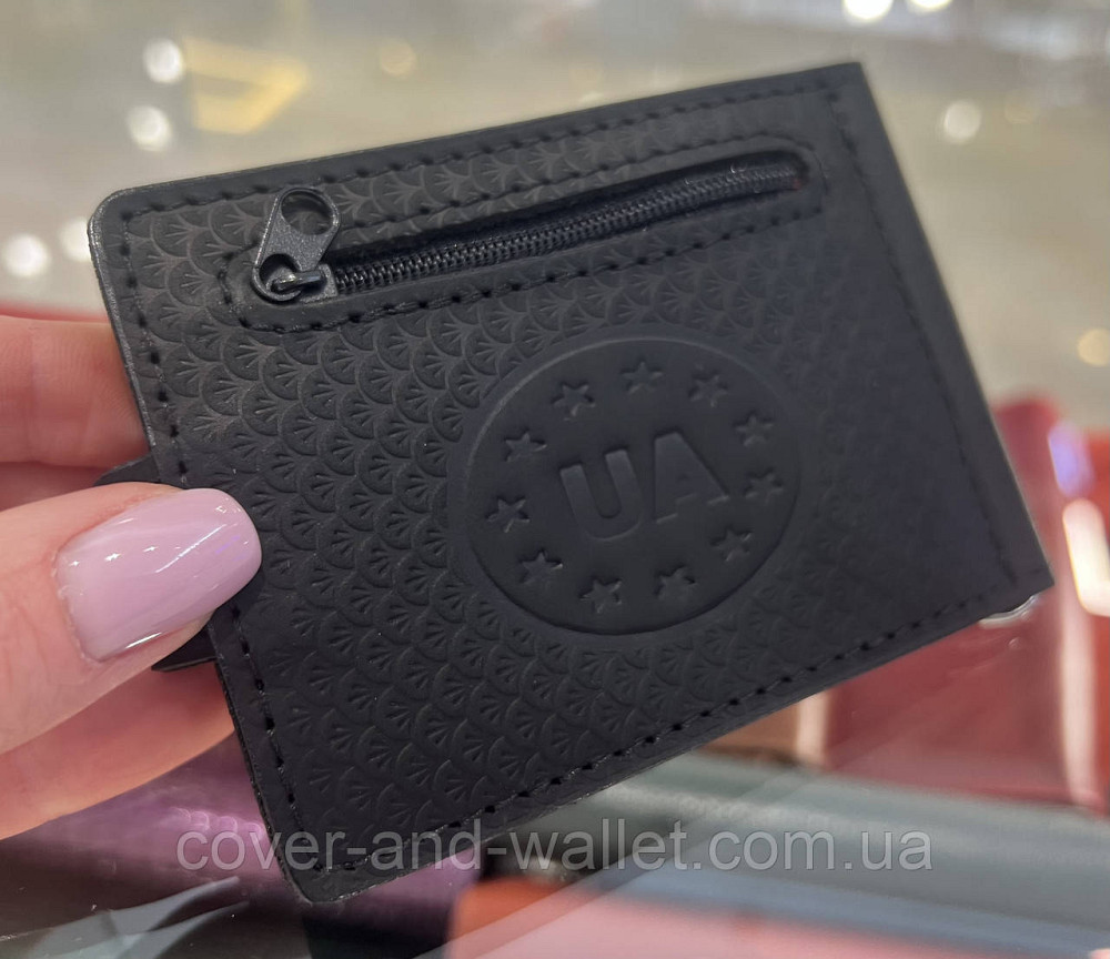 Затискач для грошей на кнопці із вінтажної шкіри чорного кольору Puos Київ - фото 14