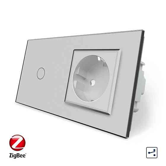 LIVOLO Розумний сенсорний прохідний/перехресний вимикач 1 сенсор 1 розетка Livolo сірий скло (V Коломия