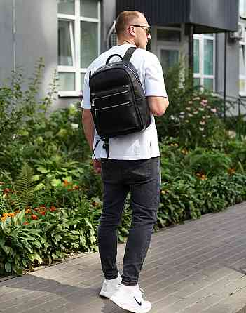 Міський чоловічий рюкзак із натуральної шкіри 41х30х17, наплічна сумка для ноутбука та документів, чорний Київ