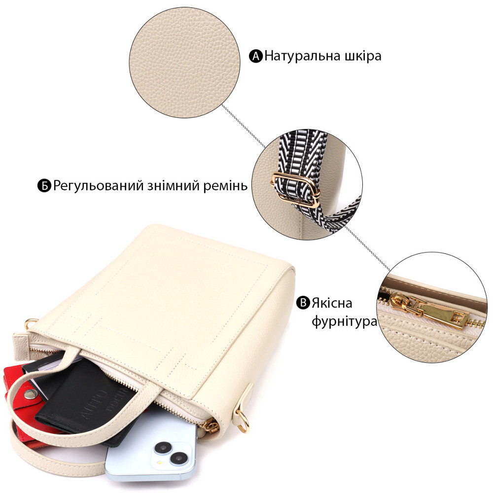 Сумка для женщин из натуральной кожи с модным трапециевидным кроем Vintage 22917 Белый Киев - изображение 4