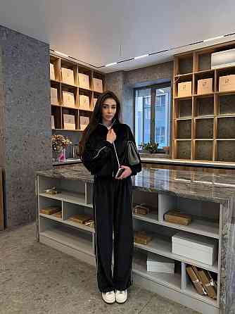 Женский велюровый костюм двойка кофта и штаны Черный, 42/46 Одесса