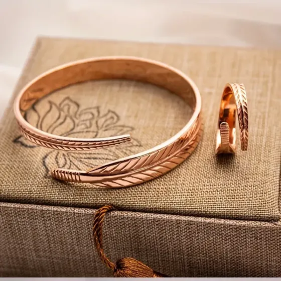 Набор медных украшений — браслет и кольцо с пером Киев