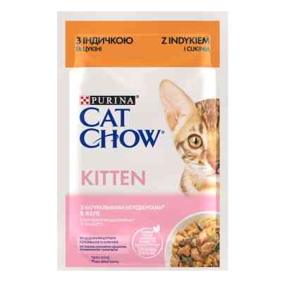 Вологий корм для кішок Purina Cat Chow Kitten з індичкою та цукіні в желе 85г (7613036595001) Вінниця