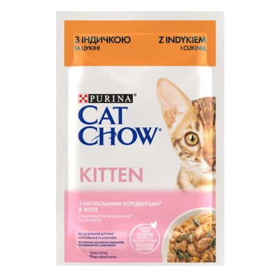 Вологий корм для кішок Purina Cat Chow Kitten з індичкою та цукіні в желе 85г (7613036595001) Вінниця - фото 1