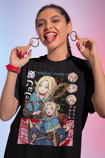 Футболка для хлопчика з аніме принтом Делікіоус Ін Дунгеон Маркілле оверсайз (зріст від 165 до 180) Чорний AnimeJ0157m Дніпро - фото 1