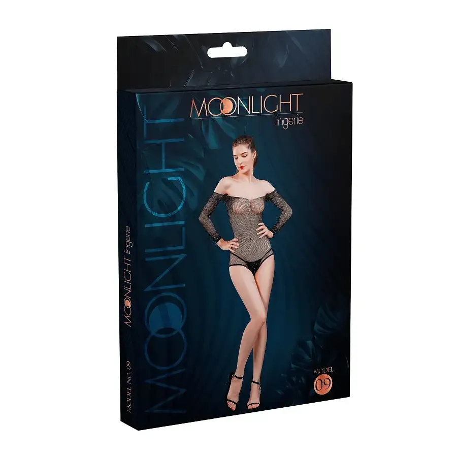 Сітчасте боді зі стразами Moonlight Model 09 XS-L Black, відкриті плечі Львів - фото 3