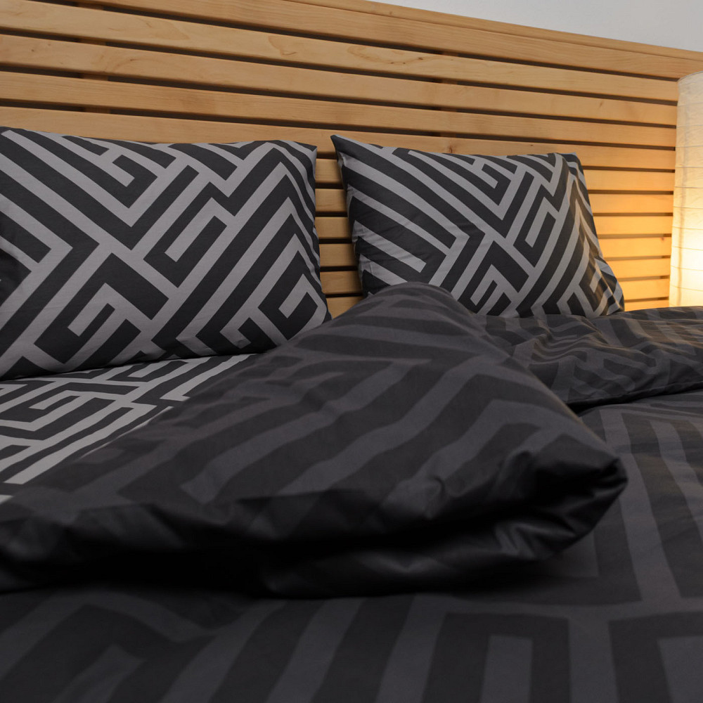 Євро комплект постільної білизни Сатин Лабіринт 125 г/м2 YouStar (Сірий з чорним) 2 х 70х70 Суми - фото 6