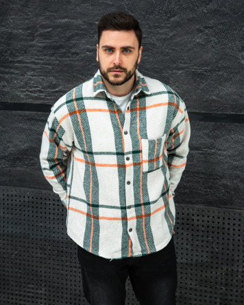 Сорочка чоловіча байка Біло-зеленийй XL Харків