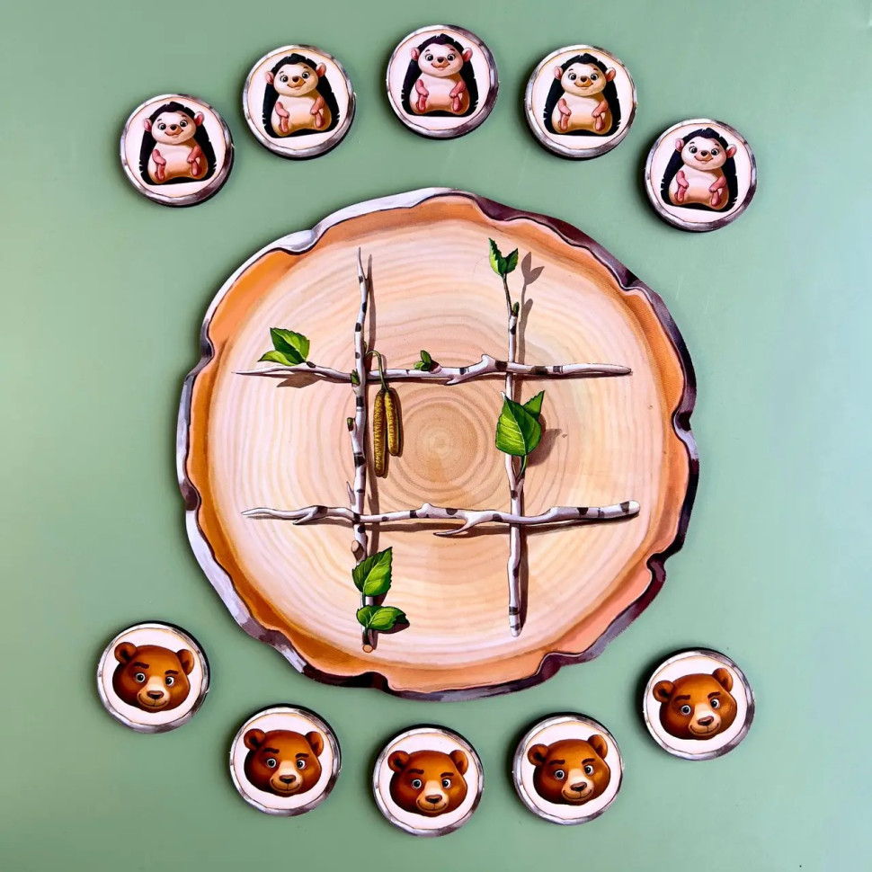 Дерев'яна настільна гра "Хрестики-нулики" Ubumblebees (ПСД159) PSD159 їжачок та ведмідь Вінниця - фото 2