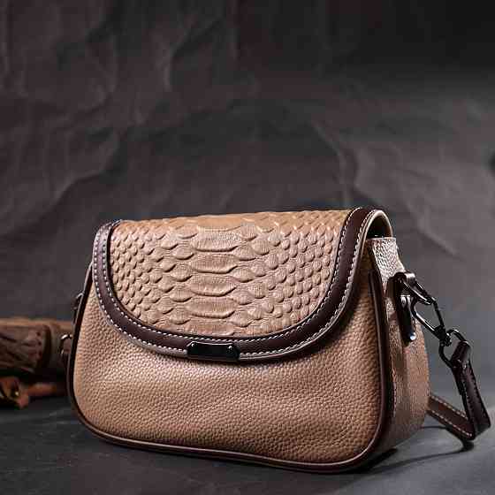 Сумка для женщин с фактурным клапаном из натуральной кожи Бежевая (Vintage) Киев