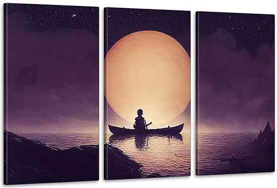 Модульная картина в гостиную / спальню    Один в каноє     ART-157_3A Киев