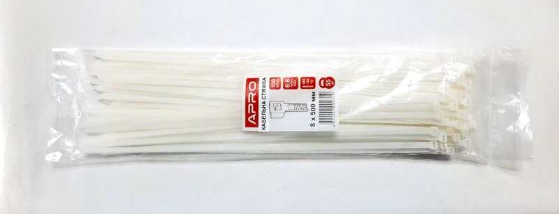 Хомут пластиковий APRO 8x500мм білий (100шт) Вінниця - фото 1