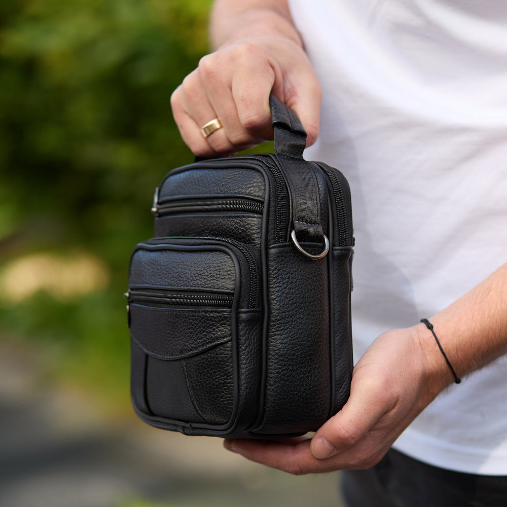 Чоловіча шкіряна сумка-барсетка Tiding Bag чорна Київ - фото 8