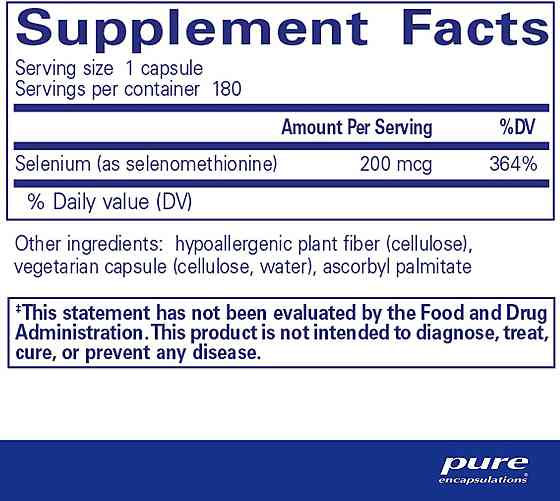 Селен (селенометіонін) Pure Encapsulations Selenium (selenomethionine) 200 мкг 180 капс Київ