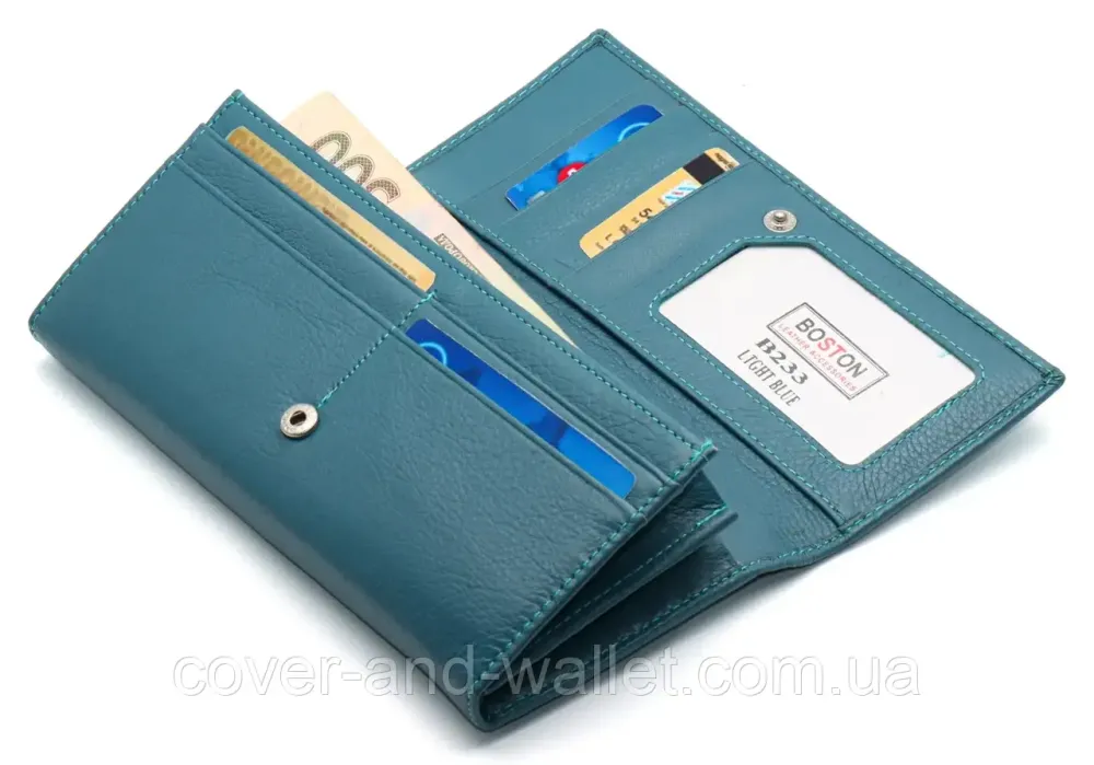 Бірюзовий жіночий шкіряний гаманець на багато карток Boston Київ - фото 5