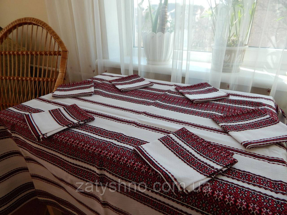 Червона скатертина вишита та 6 серветок червоних Київ - фото 5