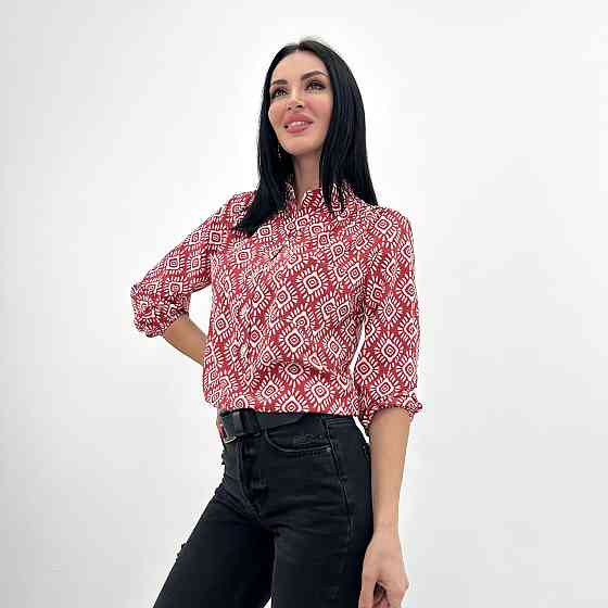 Жіноча блузка з принтом "Marocco" оптом | Норма і батал | Розпродаж моделі Теракотовий, 50-52 Київ