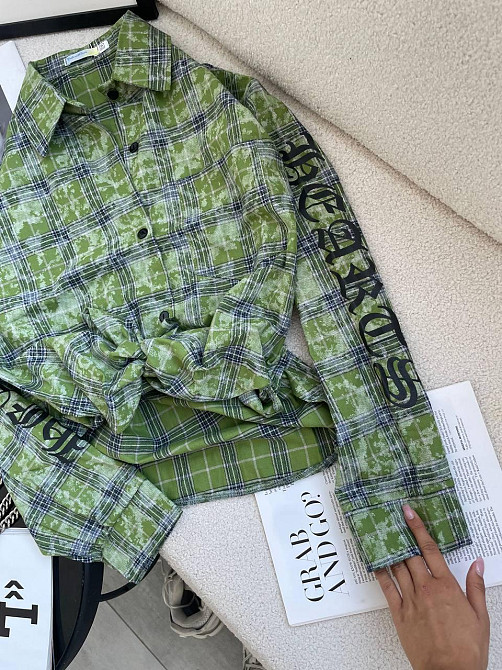 Женская стильная оверсайз рубашка в клетку турецкая фланель Зеленый Одесса - изображение 7
