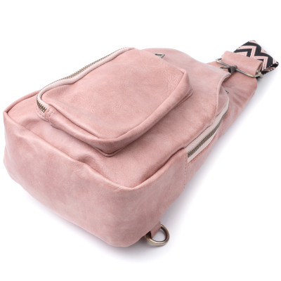 Сумка Vintage Женская с акцентом на текстильную лямку из гладкой экокожи Розовая (22772) Винница - изображение 9