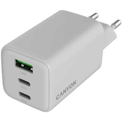 Зарядное устройство Canyon CU65ACC GaN 65W 2xPD 1xQC EU White (CNS-CUW65ACC) Винница - изображение 4