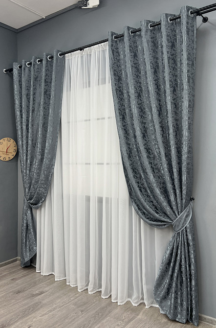 Комплект штор на люверсах VR-Textil Лен мрамор Pavliani ХО № 1262ш Графитовый 150х250 см 2 шт (37-0315) Киев - изображение 3