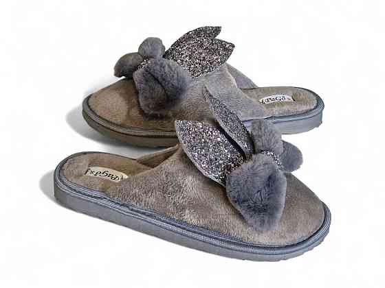 Тапочки домашние комнатные женские зайки с блестящими ушками серый 37 Одесса