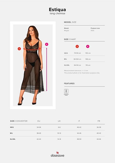 Полупрозрачная длинная Сорочка Obsessive Estiqua chemise XL/2XL, черный, ассиметричный крой Sex Aura Киев - изображение 7