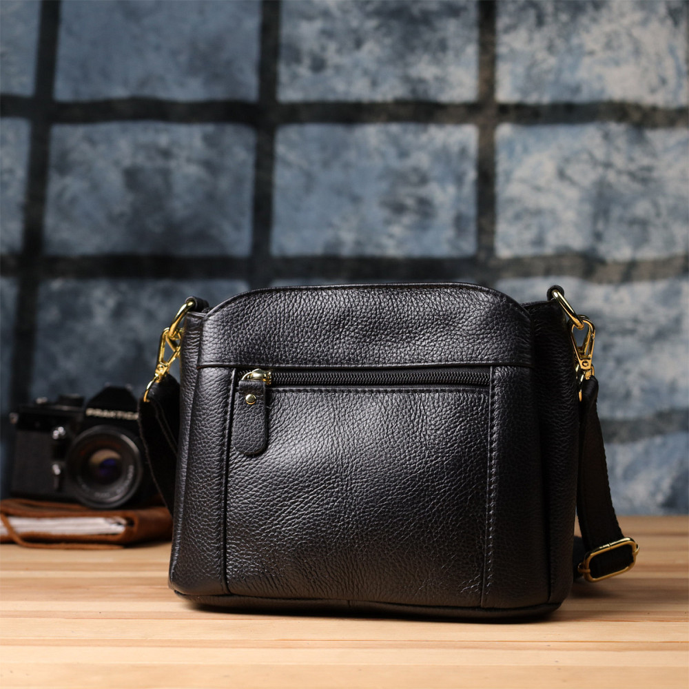 Классическая кожаная сумка для женщин с тремя отделениями Vintage 22978 Черный Киев - изображение 10