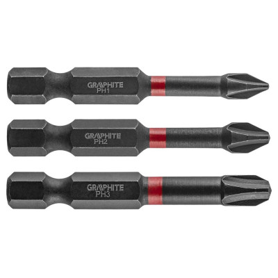 Набір біт Graphite ударні 3 од., 1/4", PH1/2/3 x 50мм, сталь S2 (56H543) Вінниця - фото 1