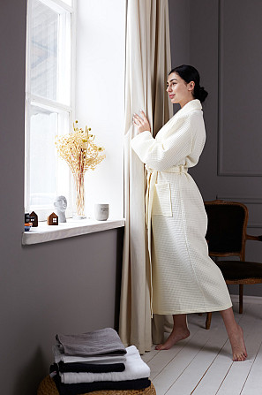 Женский вафельный халат Ideal Textile длинный ванильный Черновцы - изображение 4