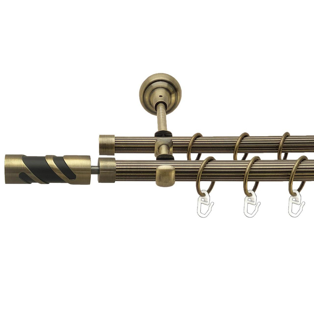 Карниз Orvit Сієна металевий дворядний відкритий рифлена труба кільце металеве Антик 19\16 мм 200 см (00-00026988) Львів - фото 1