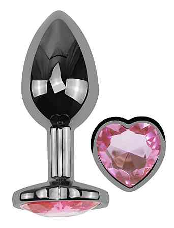 Анальна пробка з кристалом EGZO - Dark Silver Heart Plug Pink size M Sex Aura Київ