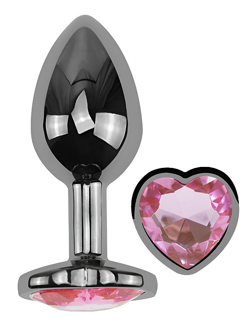 Анальна пробка з кристалом EGZO - Dark Silver Heart Plug Pink size M Sex Aura Київ - фото 2