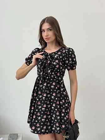 Женское легкое романтическое мини платье в цветочный принт турецкий софт Черный, 42/44 Одесса