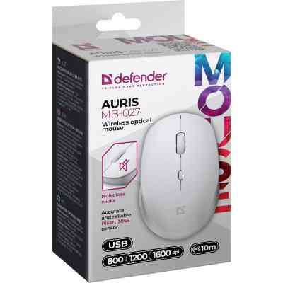 Мишка Defender Auris MB-027 Silent Wireless White (52028) Вінниця