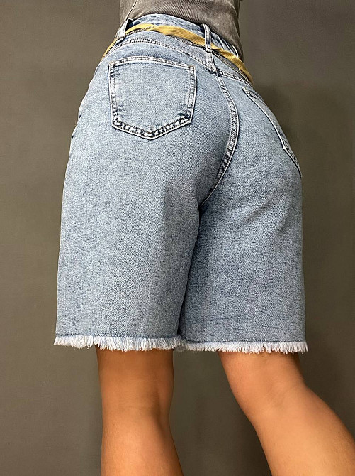 Шорти жіночі джинсові Dicesil 6008 бермуди бахрома пояс ланцюг середня довжина до колін стрейч блаки Одеса - фото 4