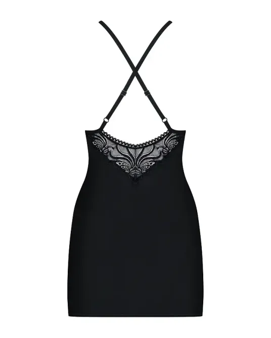 Сатиновий комплект для сну з мереживом Obsessive 828-CHE-1 chemise & thong S/M, чорний, сорочка, стр Львов - изображение 6